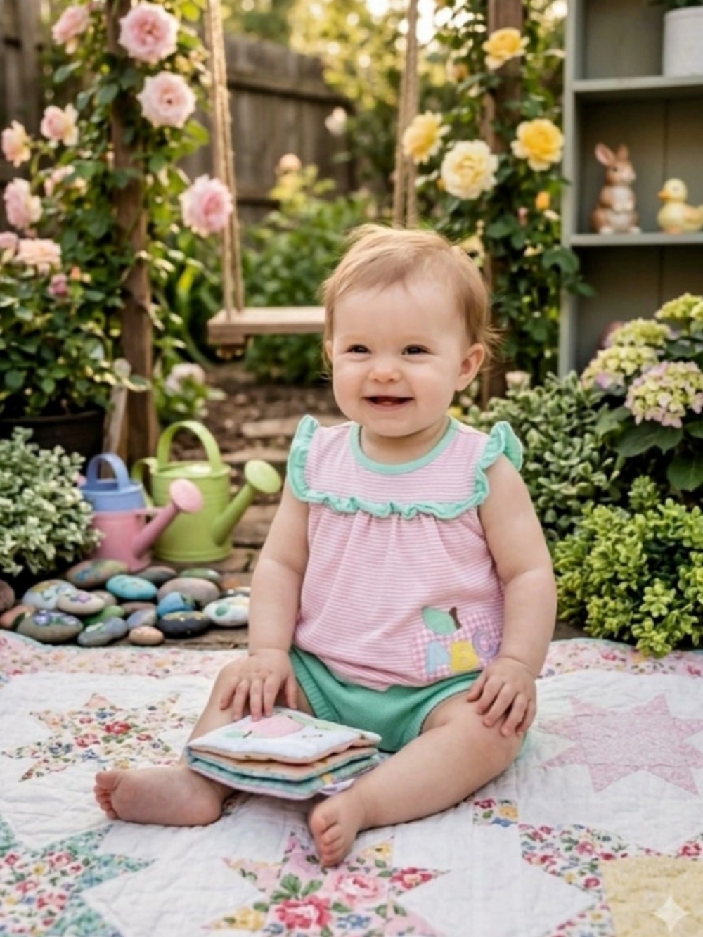 Jelly Bean Pink Striped Baby Dress With ABC Apple Patch Size 24 Months